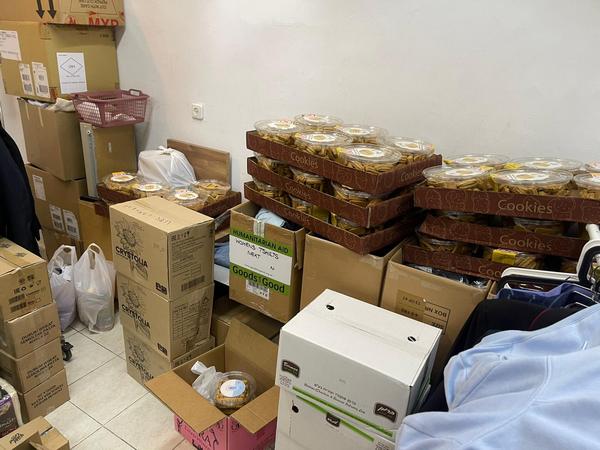 Boxes of humanitarian aid supplies